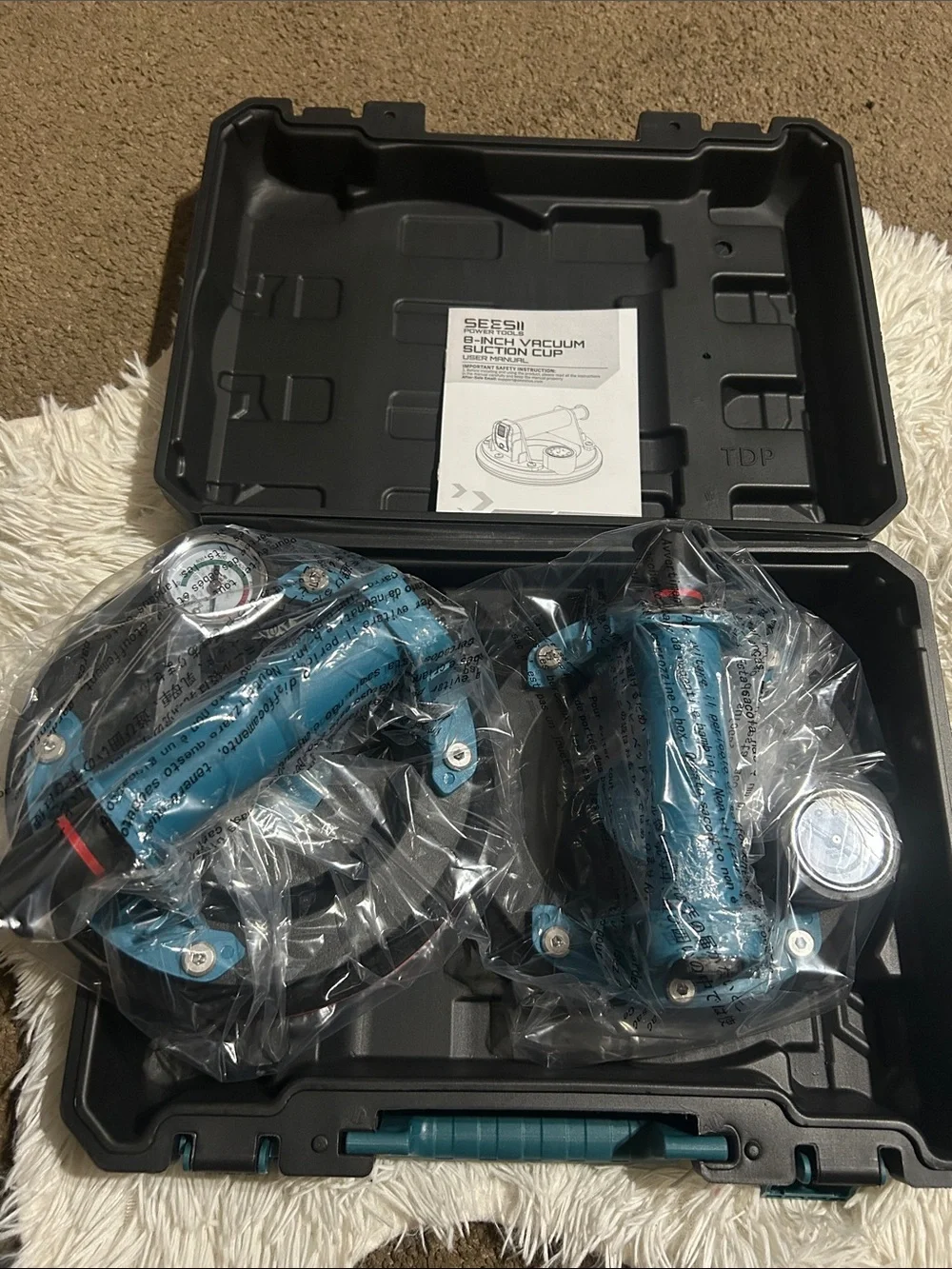Blue 8-Inch Vacuum Suction Cup Glass Lifter Kit